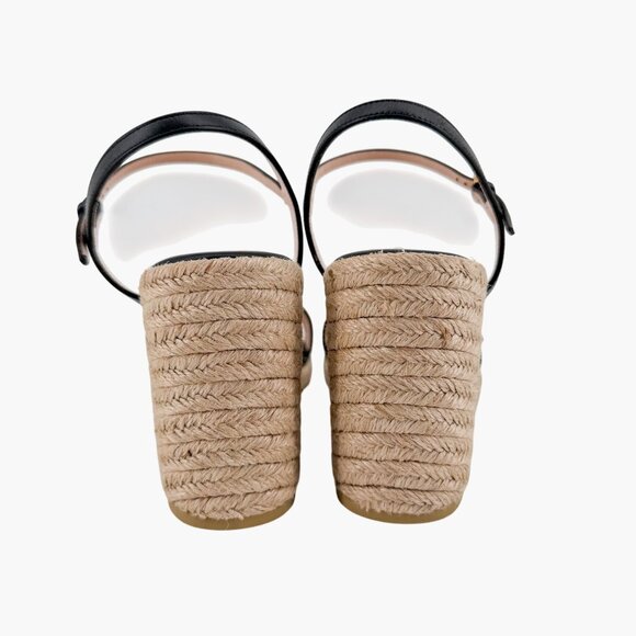 Gucci Aitana GG Marmont Black Leather Espadrille Wedge Sandals Size 41 US 11 - Picture 7 of 14